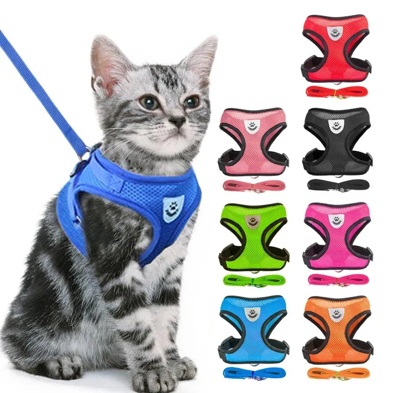 Adjustable Escape-Proof Cat Harness and Leash Set - Soft Mesh Reflective Vest for Kittens and Small Dogs